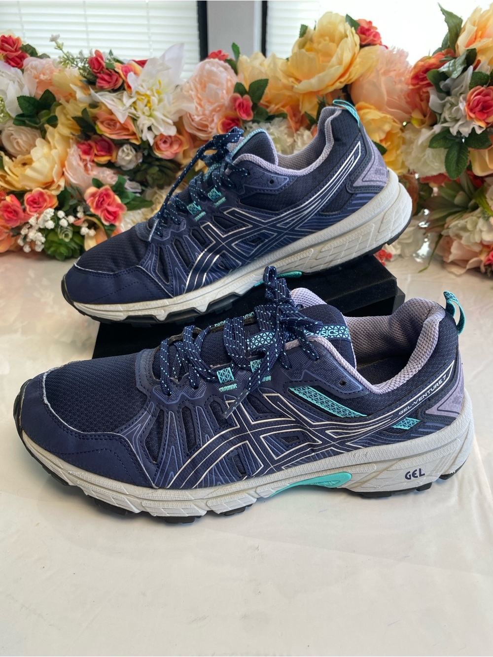 ASICS GEL-Venture 7 Wide Trail Running Shoes Navy Aqua Women’s 11
